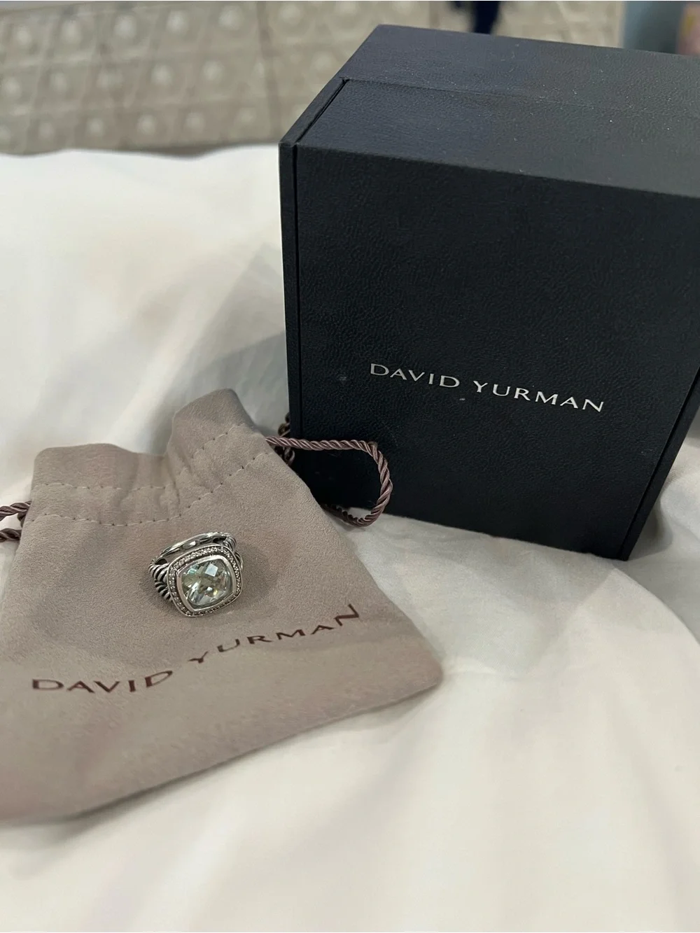 David Yurman 11mm Albion Ring Prasiolite with Diamonds size 5.75 - Picture 6 of 9